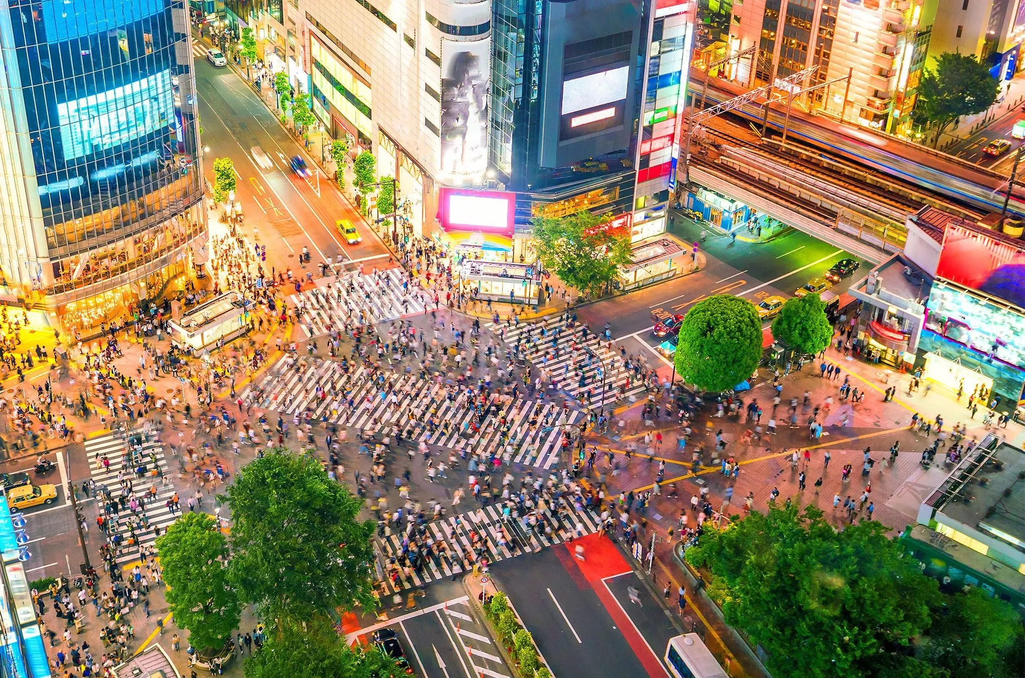Bis zu 15.000 Menschen überqueren die Shibuya-Kreuzung während einer einzigen Ampelphase